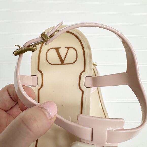 Valentino VLogo White & Pink PVC Rubber Jelly T-Strap Jelly Sandals Size 37 - Picture 5 of 13